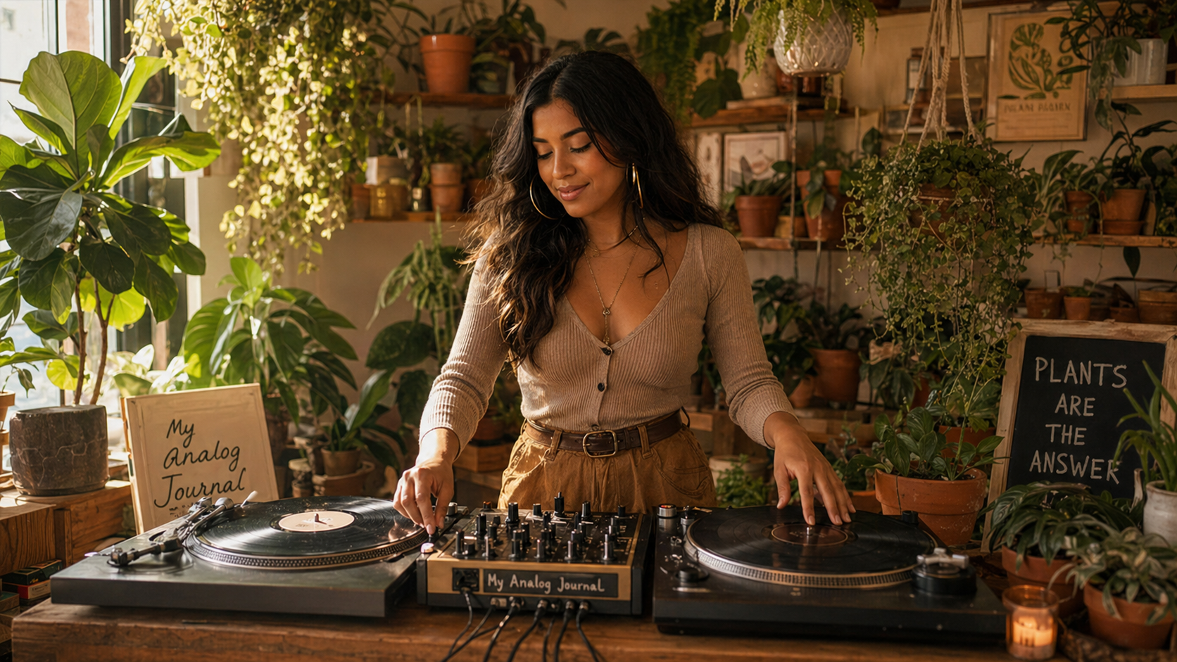 Soft clubbing DJ set in a plant store
